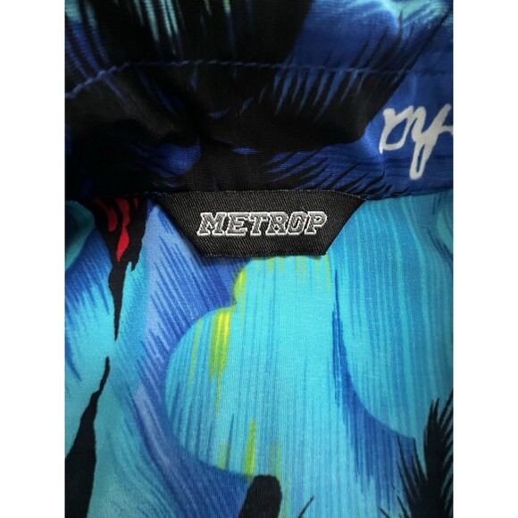METROP Men’s Blue Tropical Hawaii Aloha Button-Up Pocket Casual Shirt Size M - Picture 3 of 10